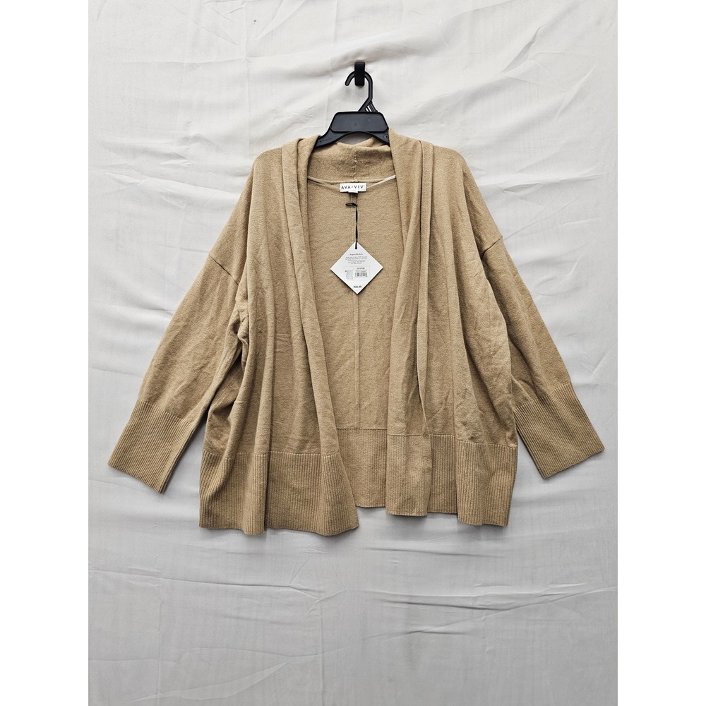 Ava & Viv Womens Open Front Cardigan Sweater Tan Heathered Knit Size 2X
